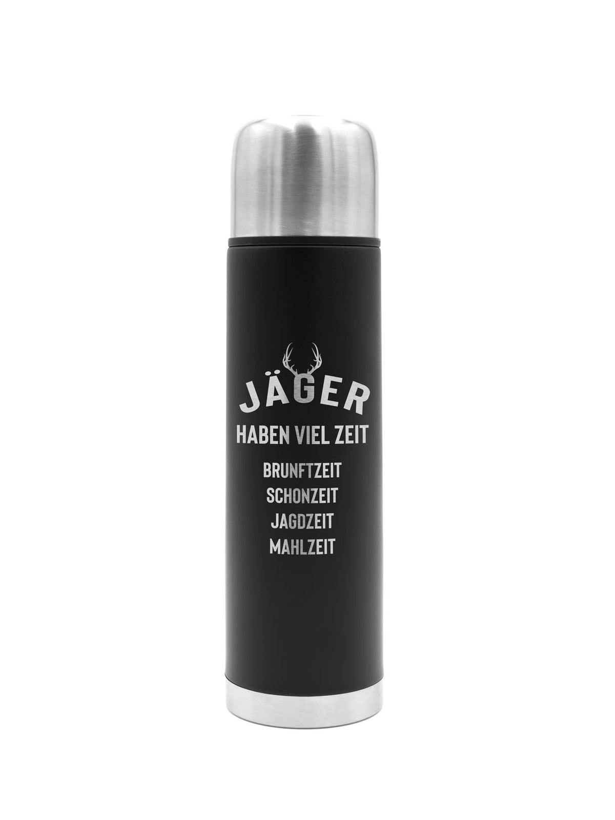 Jäger haben viel Zeit | Thermosflasche Schwarz